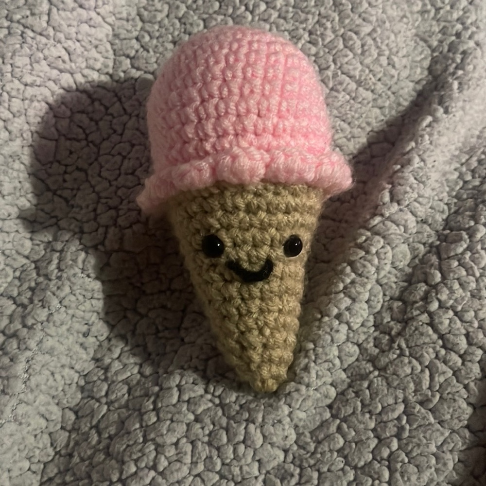 Handmade Ice Cream cone 🍦 amigurumi Pink and Tan with Face